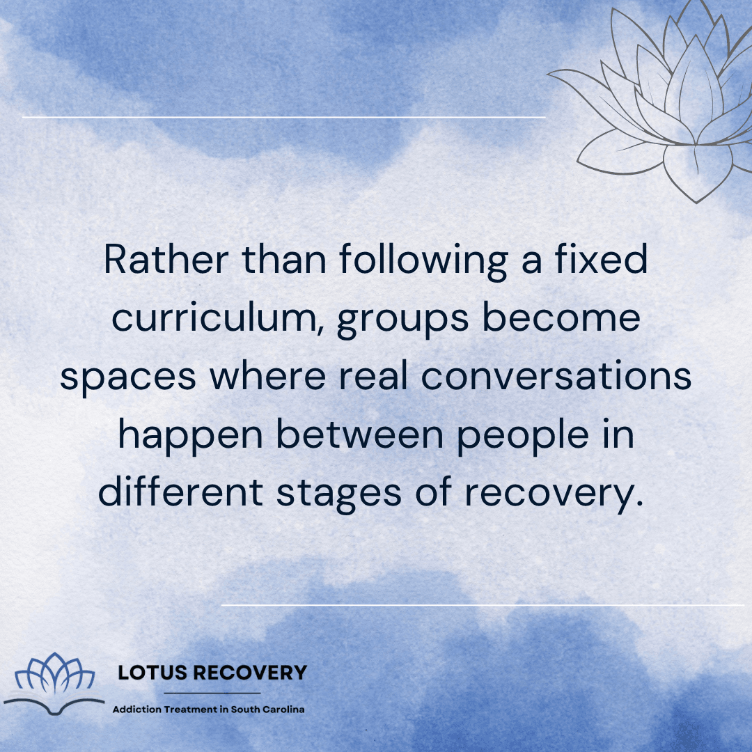 Graphic emphasizing how group conversations and shared lived experiences within a substance abuse intensive outpatient program create meaningful peer connection and support during recovery